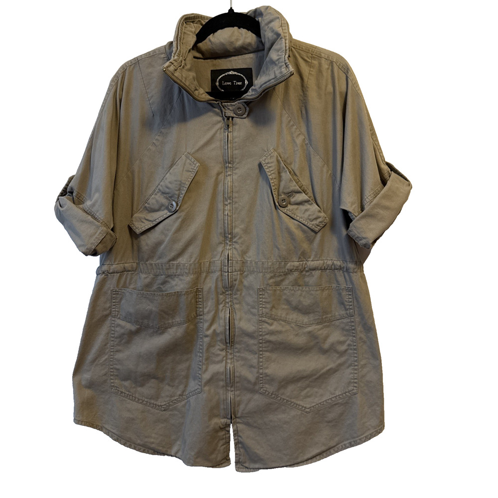 Love Tree Women's L Utility Hooded Jacket Neutral Lightweight‎ Short Sleeve Boho